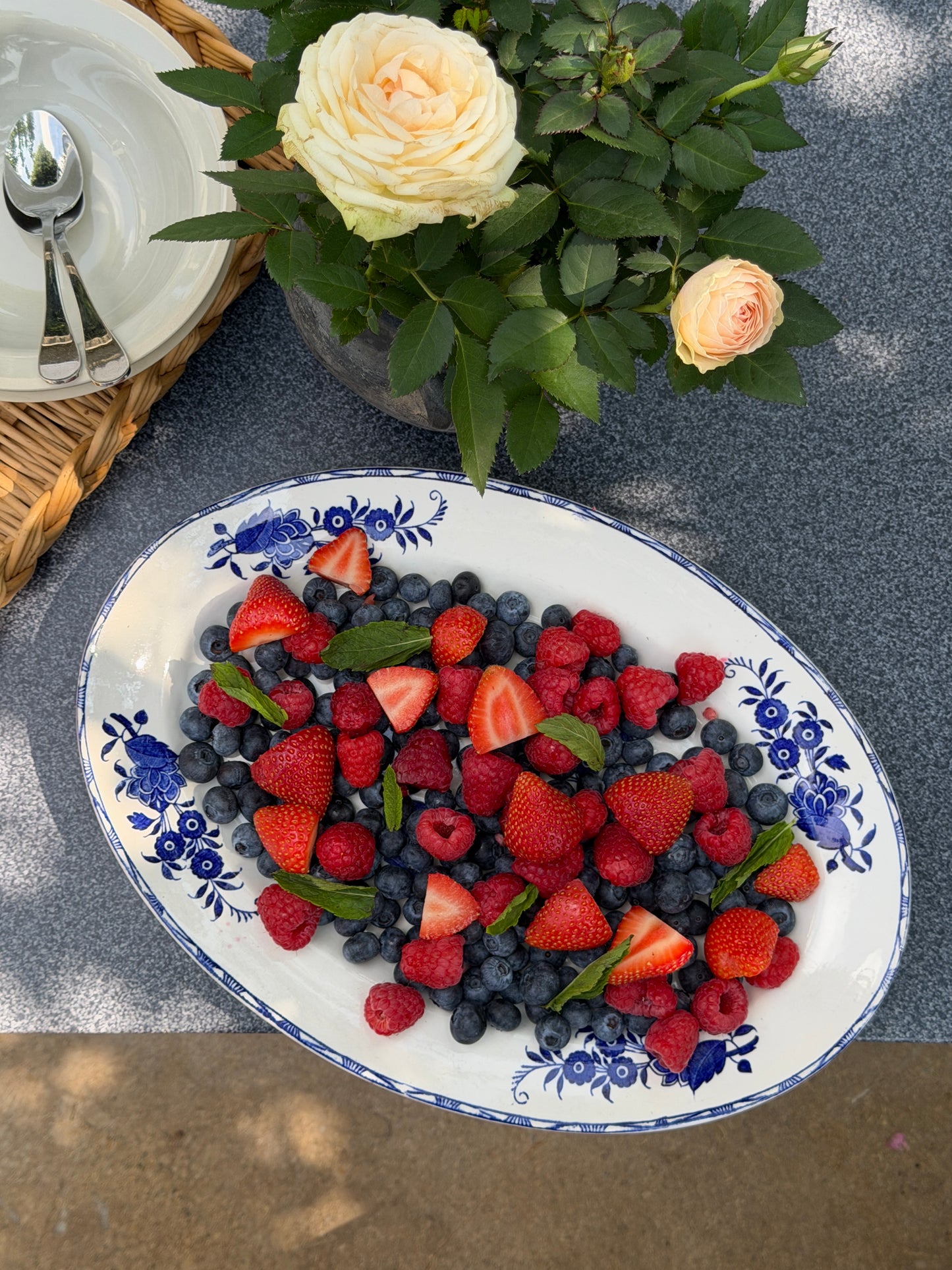 Oval Blue and White Floral Platter