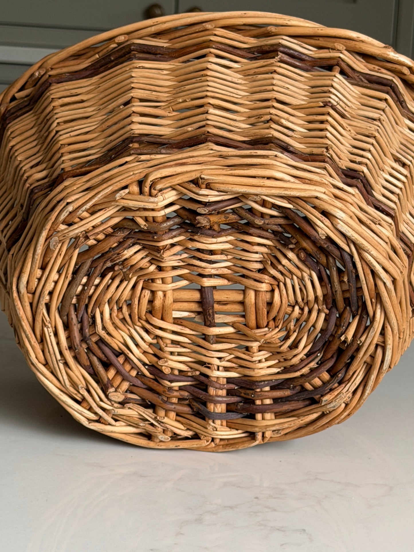 Two Toned Twin Handle Wicker Basket