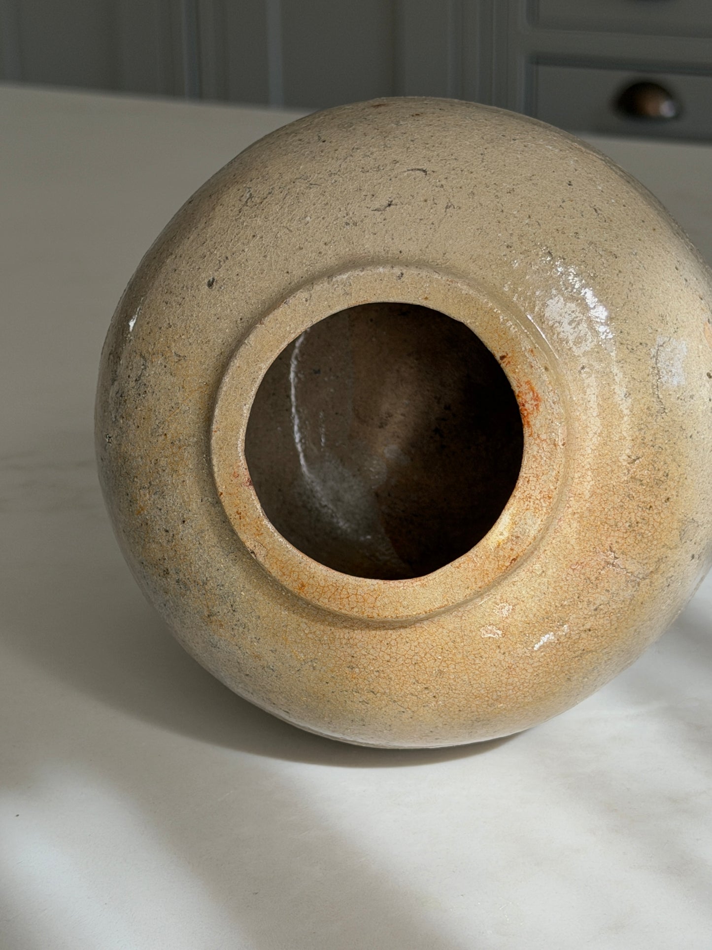 Medium Lidded Greeny Greige Chinese Ginger Jar