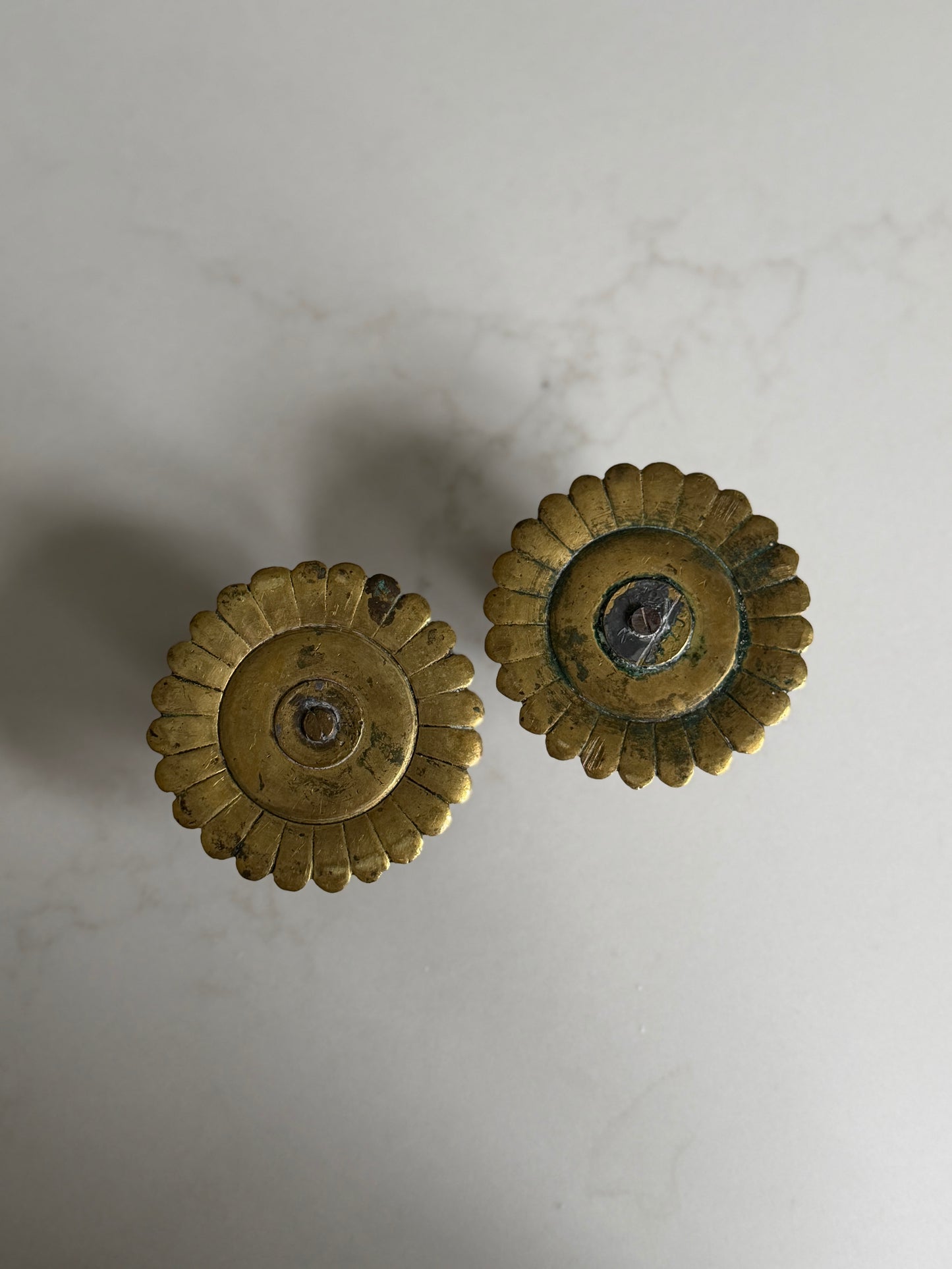 Pair of Antique Brass Candlestick Holders with Petal Detailing