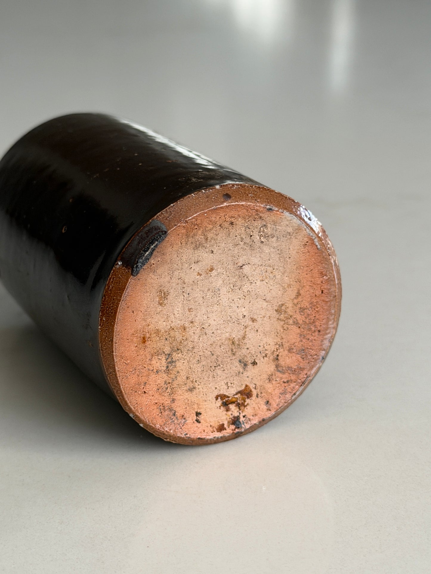 Dark Brown Stoneware Inkwell