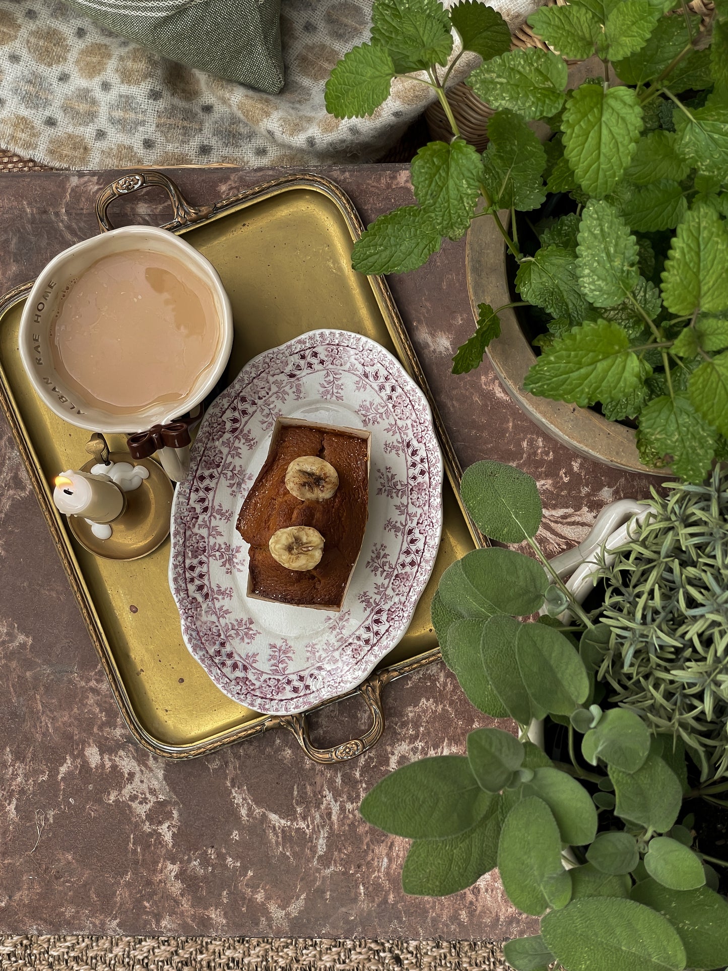Small Vintage French Brass Tray with Decorative Handles