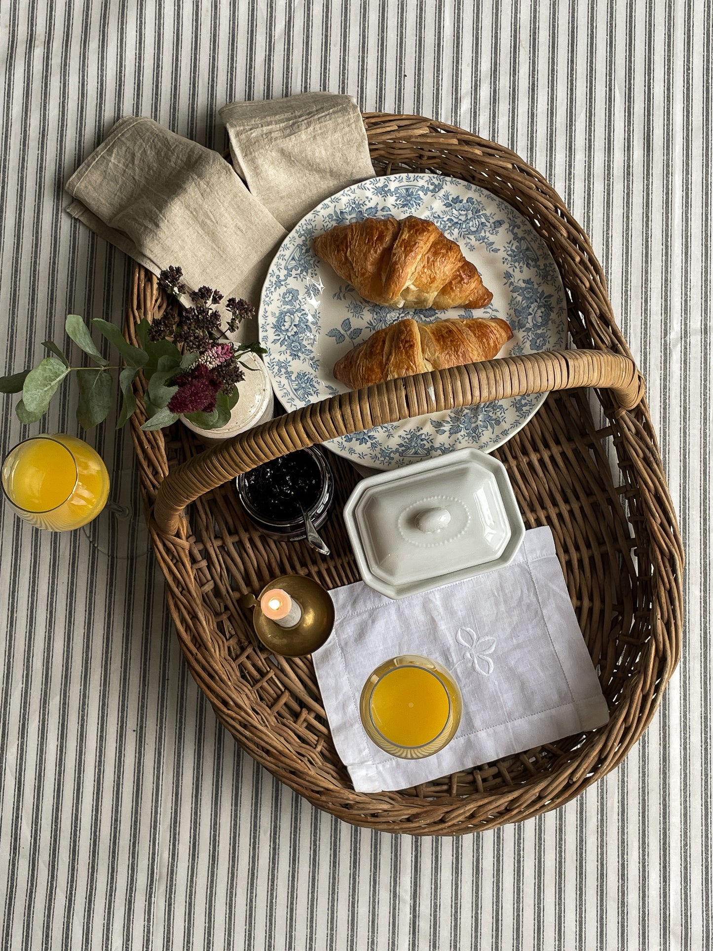 Antique French Handled Wicker Basket Tray