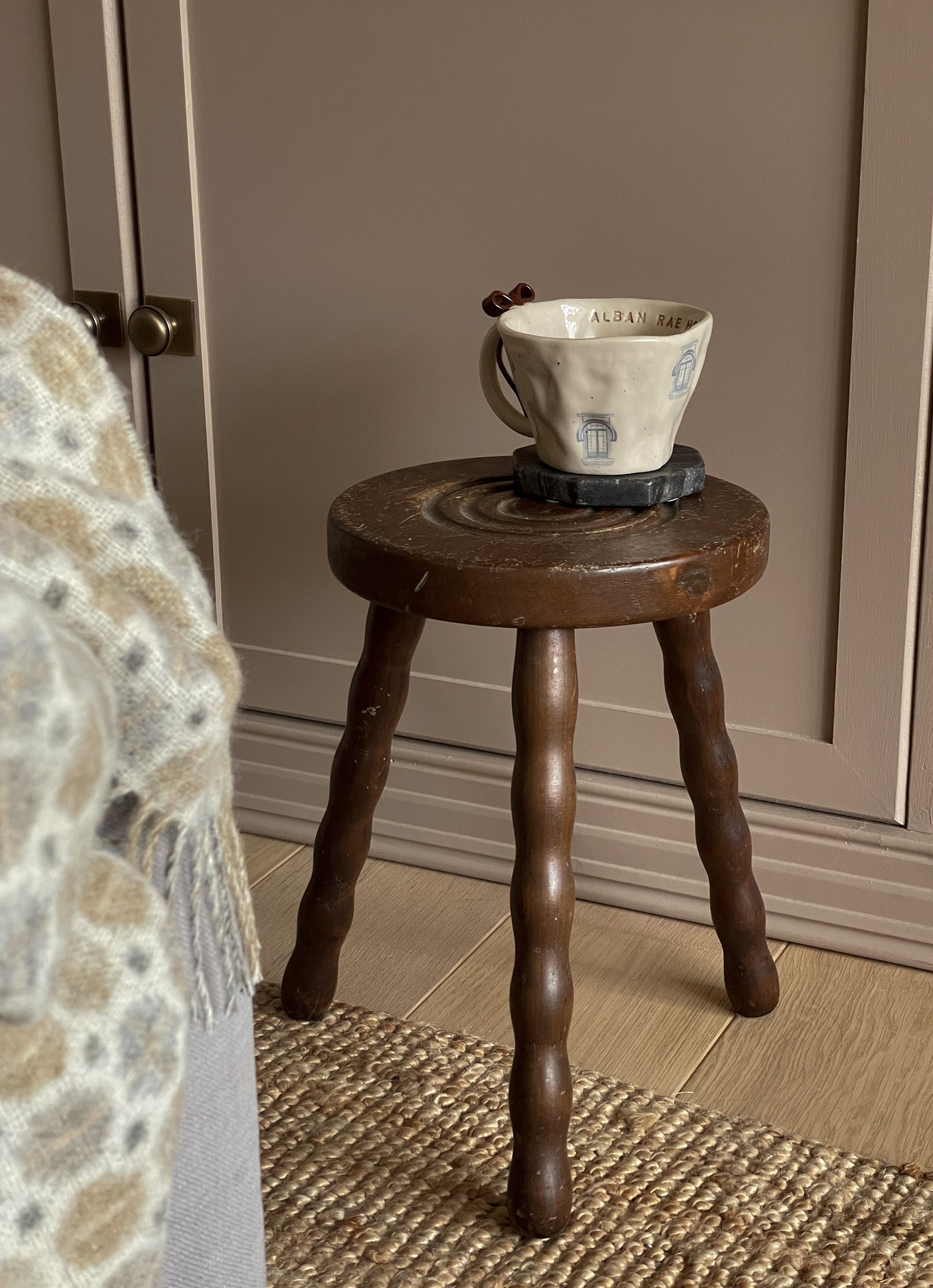 Vintage French Small Round Bobbin Milking Stool