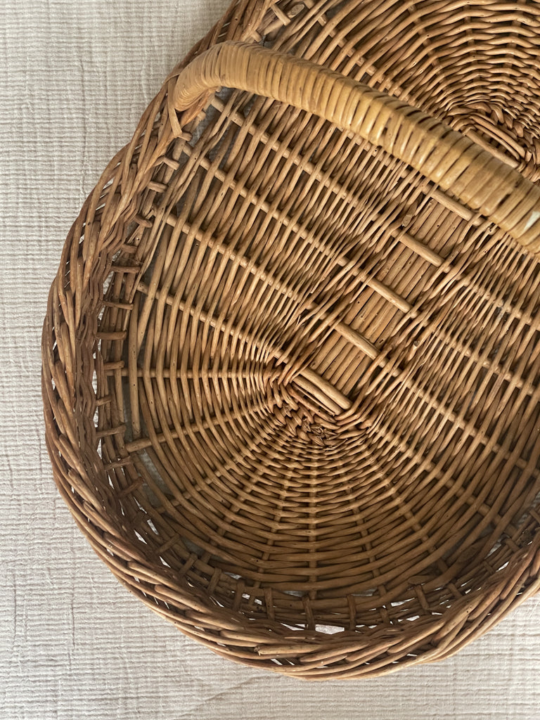 Antique French Handled Wicker Basket Tray