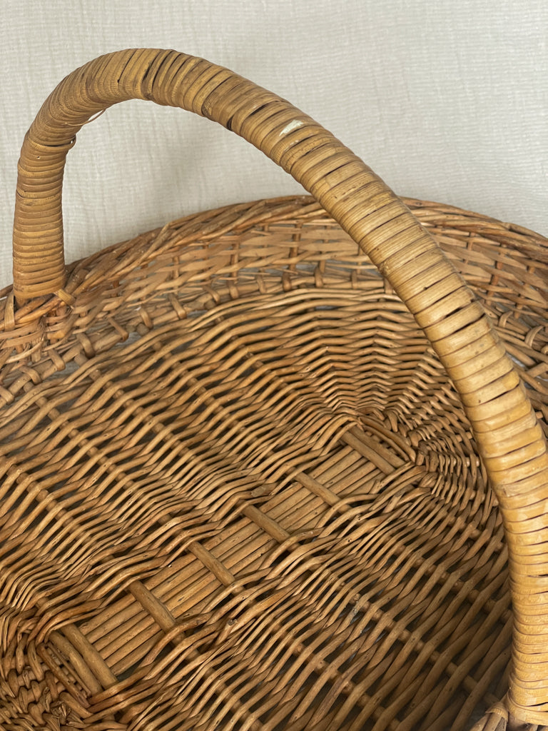 Antique French Handled Wicker Basket Tray
