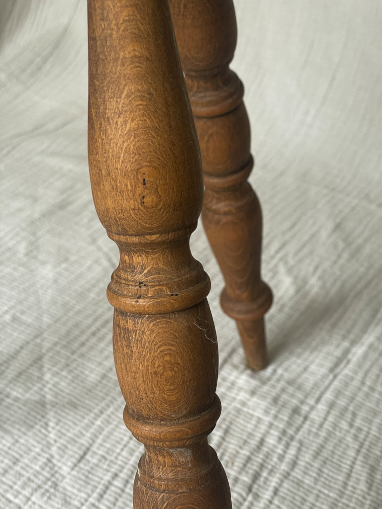 Stained Oak Vintage French Hexagon Wooden Tripod Stool
