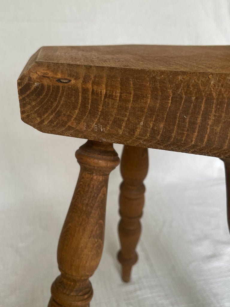 Stained Oak Vintage French Hexagon Wooden Tripod Stool