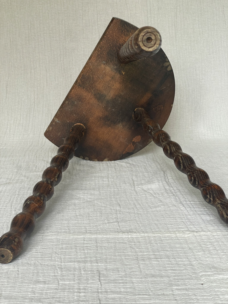 Medium Vintage French Wooden Milking Stool with Bobbin Legs