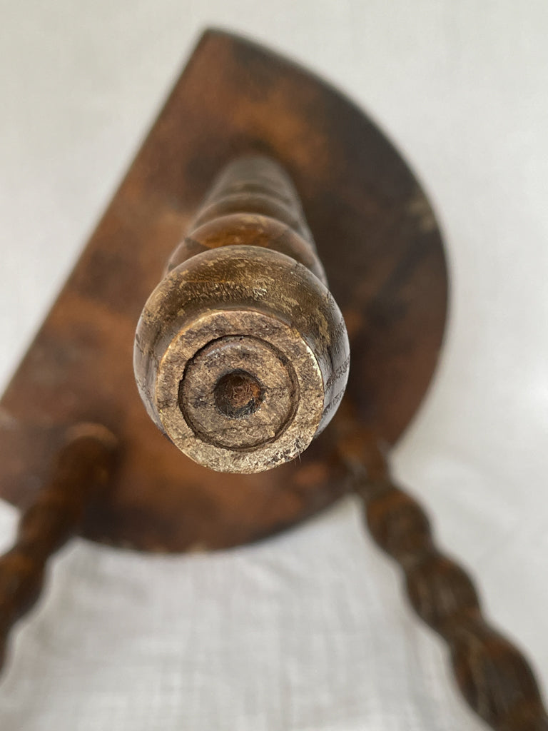 Medium Vintage French Wooden Milking Stool with Bobbin Legs