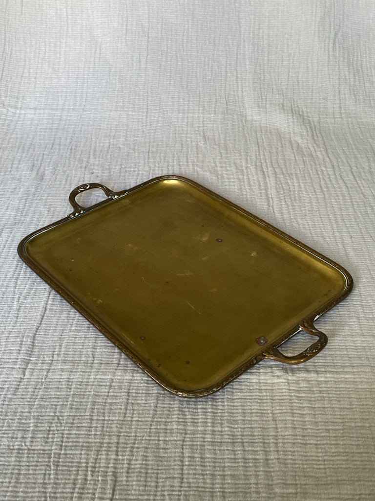 Small Vintage French Brass Tray with Decorative Handles