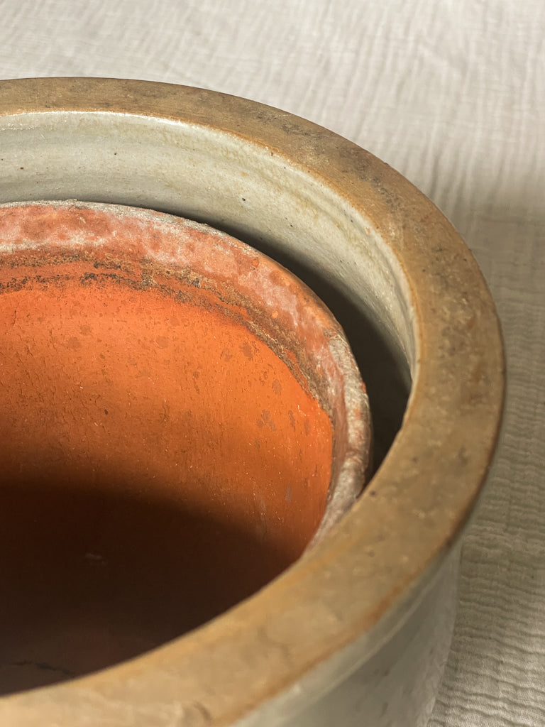 Large Greige Vintage French Stoneware Planter
