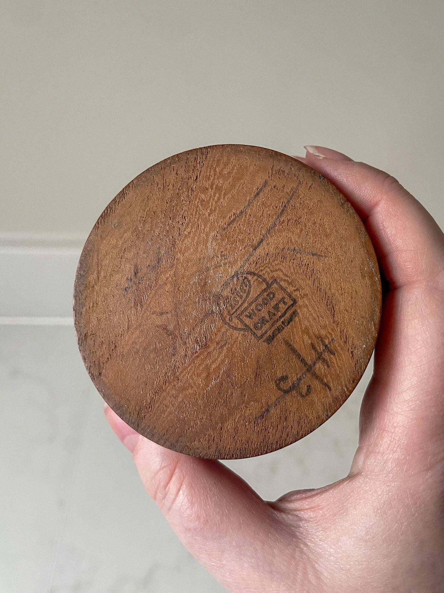 Vintage Turned Cylindrical Wooden Pot with Lid