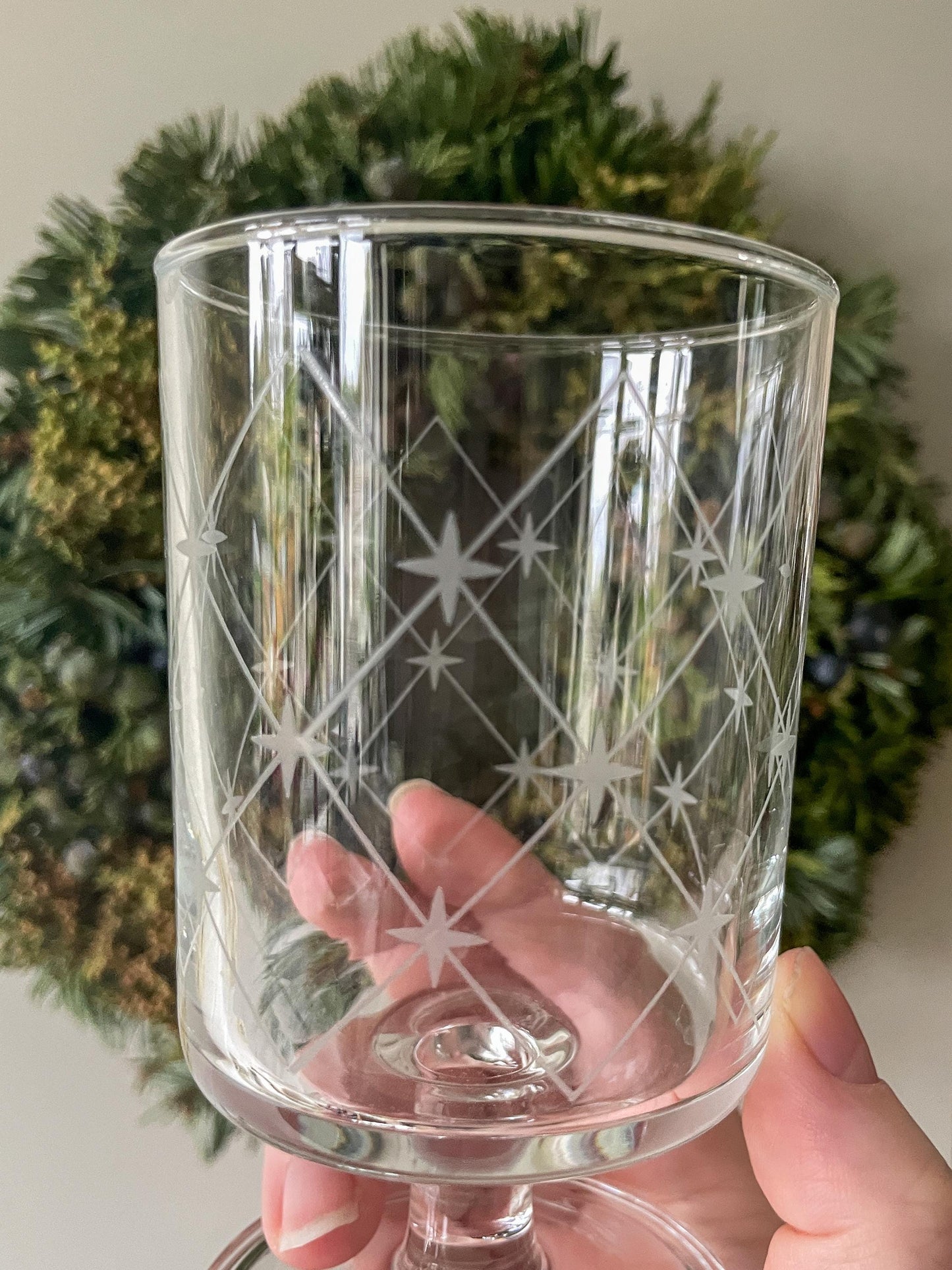 Full set of 6 Vintage French Luminarc Glasses Embossed with White Stars