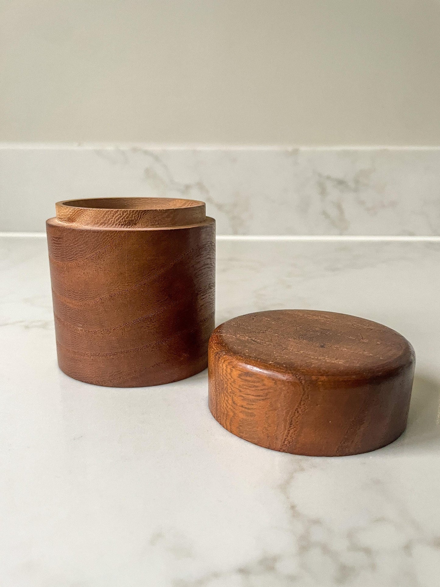 Vintage Turned Cylindrical Wooden Pot with Lid