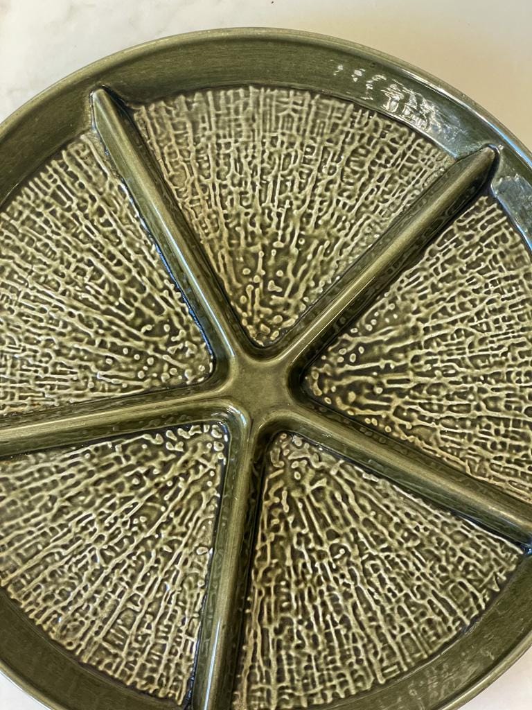 Vintage Mid-Century Carlton Ware Round Green Sectional Party Platter