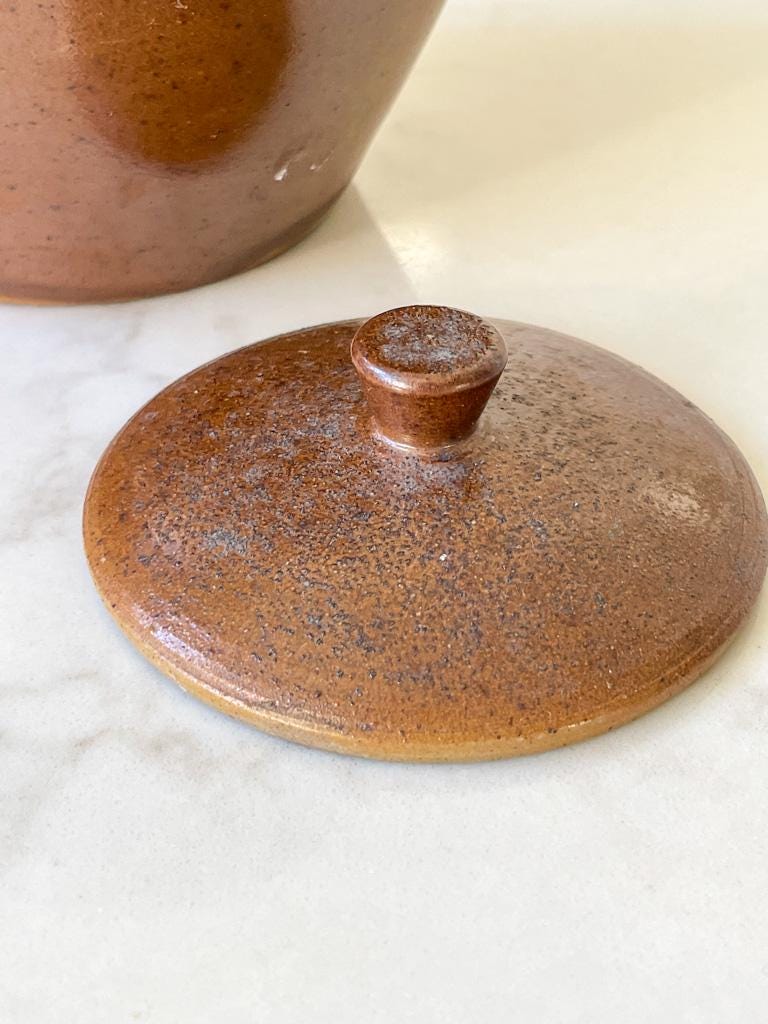 Vintage Victorian 1860 Brown Salt Glazed Lidded Storage Pot