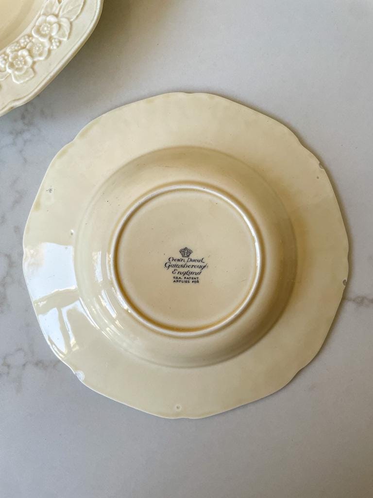 Pair of Cream vintage Crown Ducal Gainsborough Bowls Embossed with Flowers and Leaves