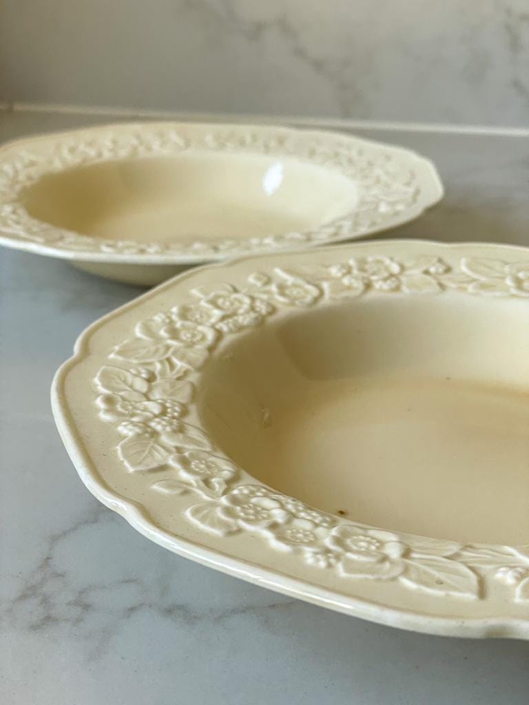 Pair of Cream vintage Crown Ducal Gainsborough Bowls Embossed with Flowers and Leaves