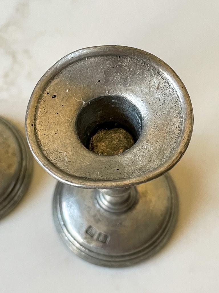Vintage Pair of Valpeltro Italian Etain 95 Pewter Small Candlestick Holders - Set of Two
