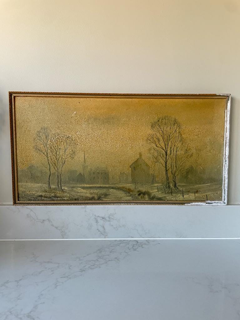 Vintage Framed Winter Landscape Oil Painting