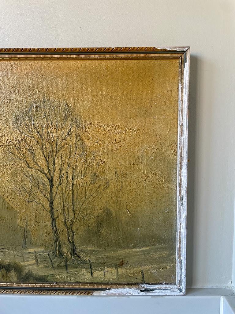 Vintage Framed Winter Landscape Oil Painting