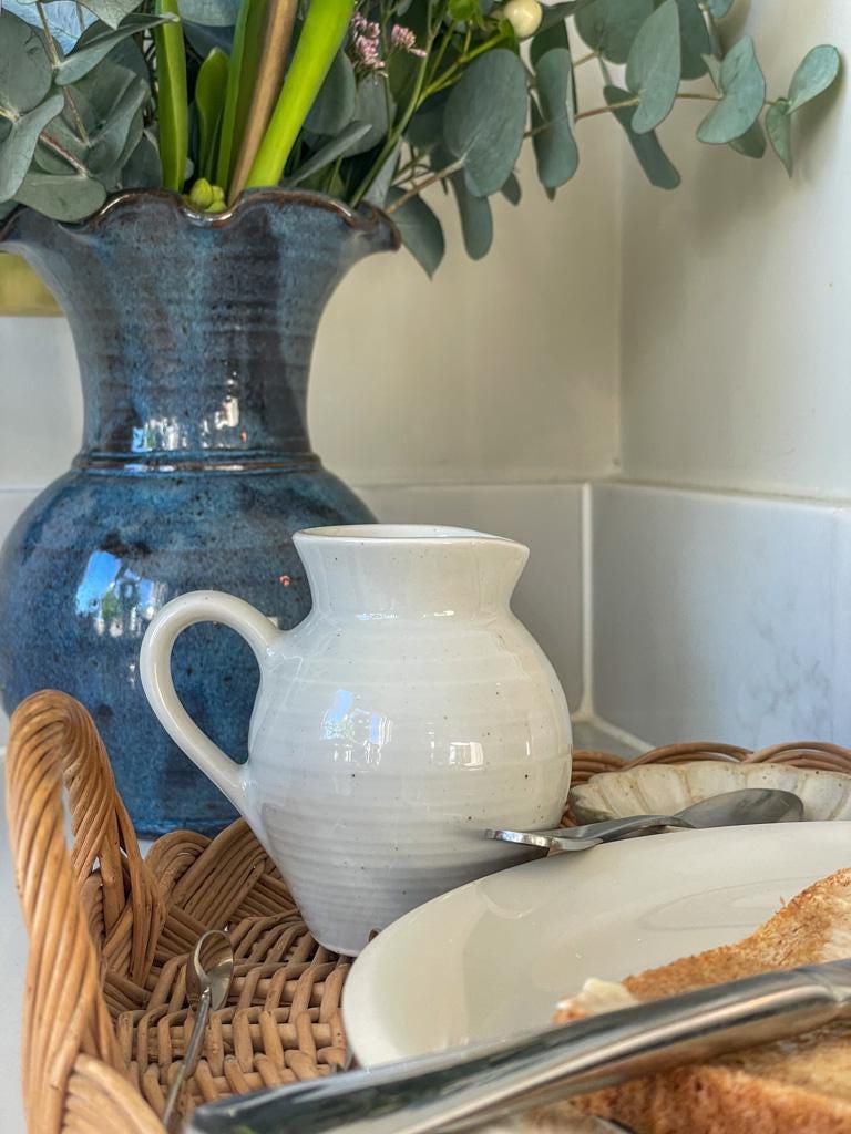 Vintage White Glazed French Milk Jug