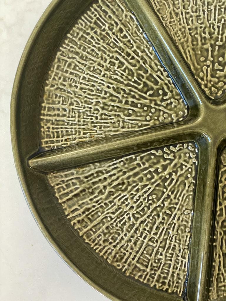 Vintage Mid-Century Carlton Ware Round Green Sectional Party Platter