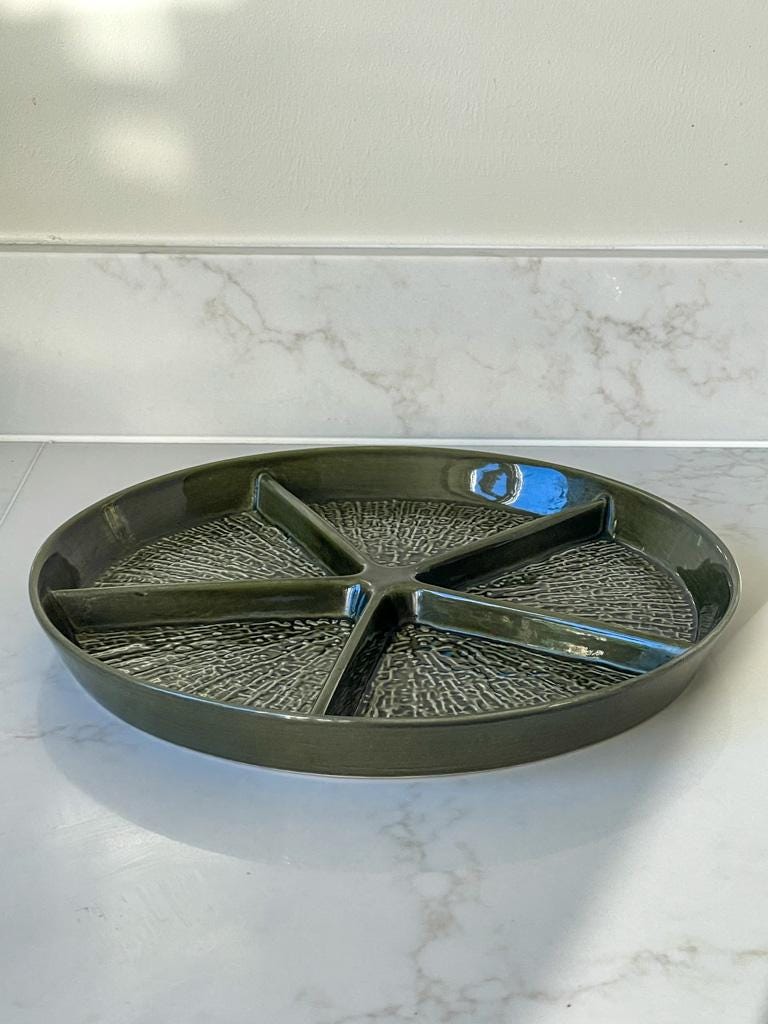 Vintage Mid-Century Carlton Ware Round Green Sectional Party Platter