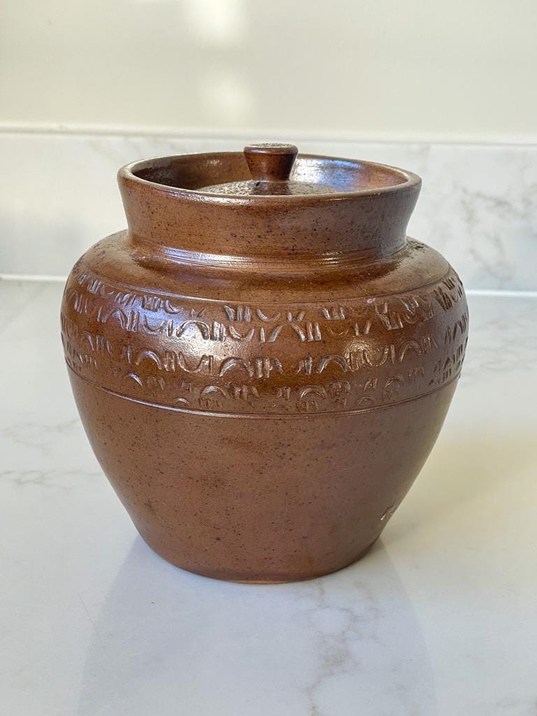 Vintage Victorian 1860 Brown Salt Glazed Lidded Storage Pot