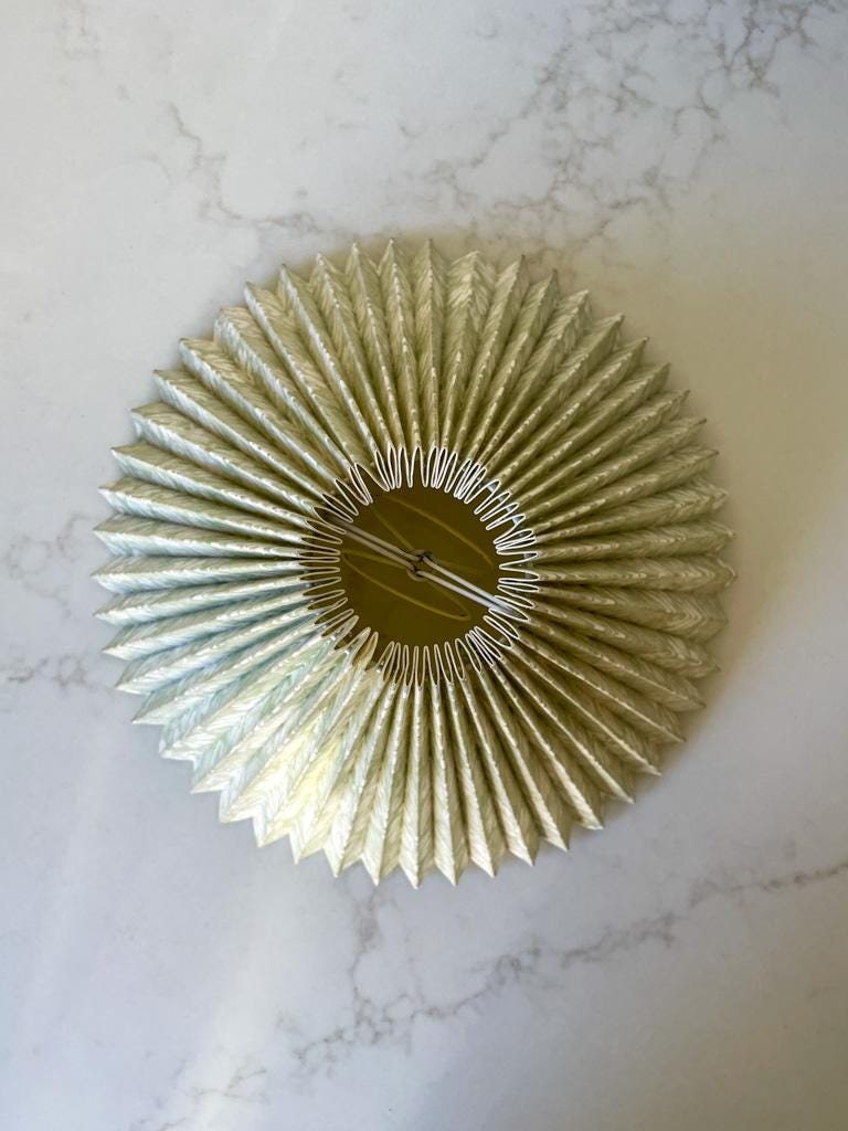 Vintage Green and White Patterned Pleated Fabric Lampshade with a geometric cross-stitch effect