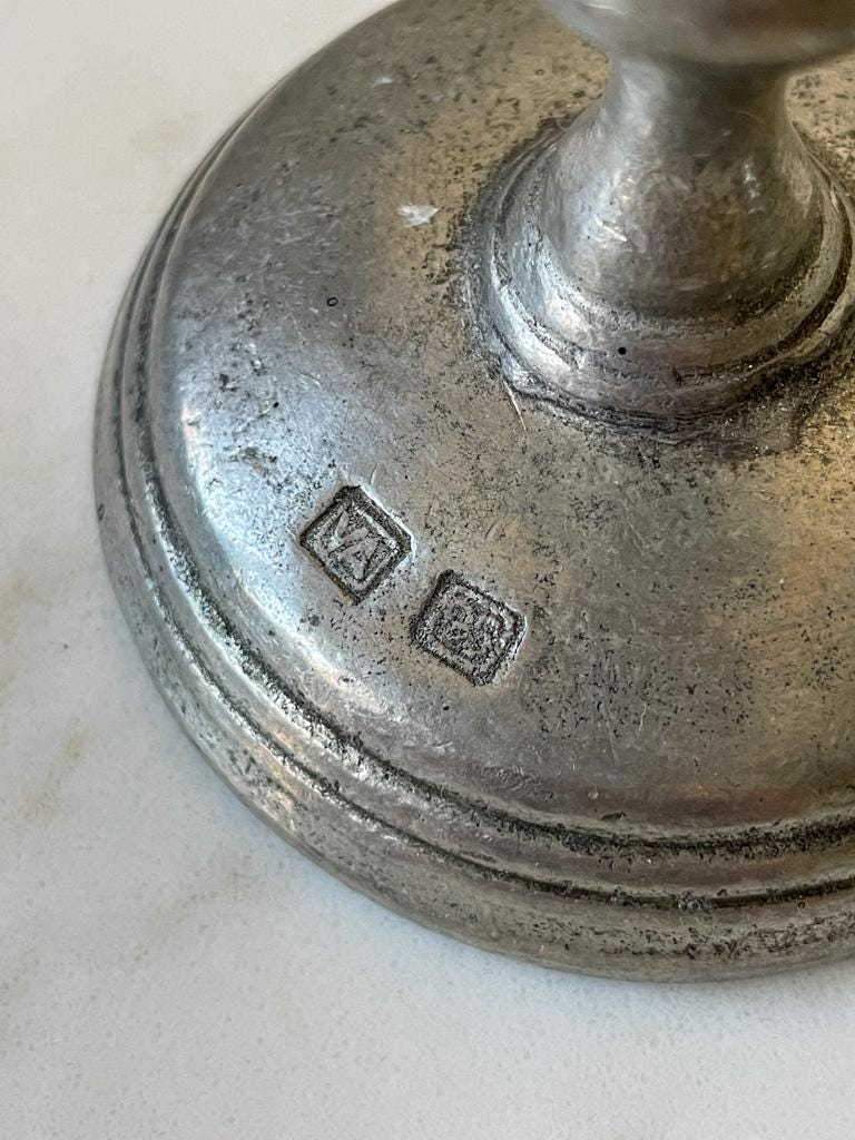 Vintage Pair of Valpeltro Italian Etain 95 Pewter Small Candlestick Holders - Set of Two