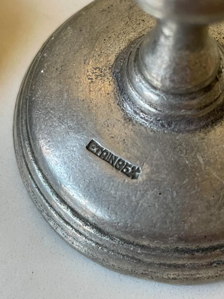 Vintage Pair of Valpeltro Italian Etain 95 Pewter Small Candlestick Holders - Set of Two