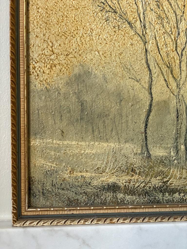 Vintage Framed Winter Landscape Oil Painting