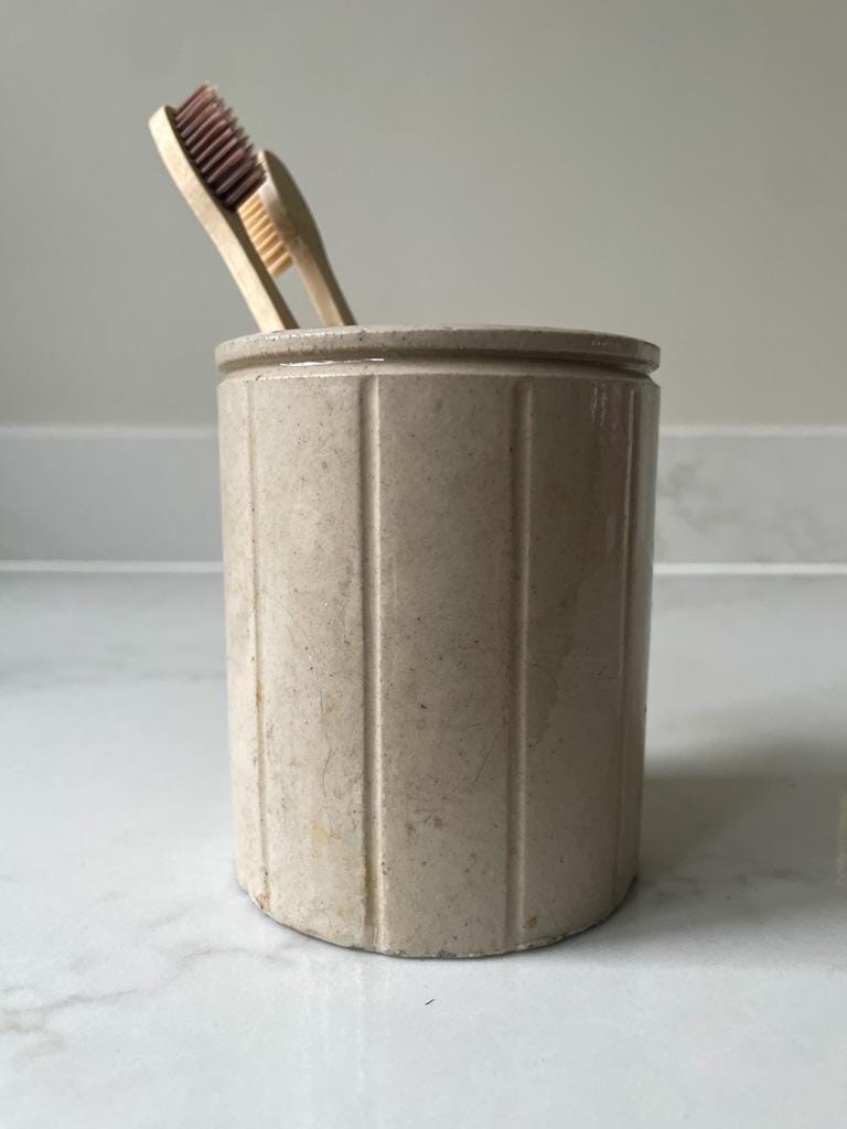 Vintage Victorian Stoneware Pot Beige Toothbrush Holder