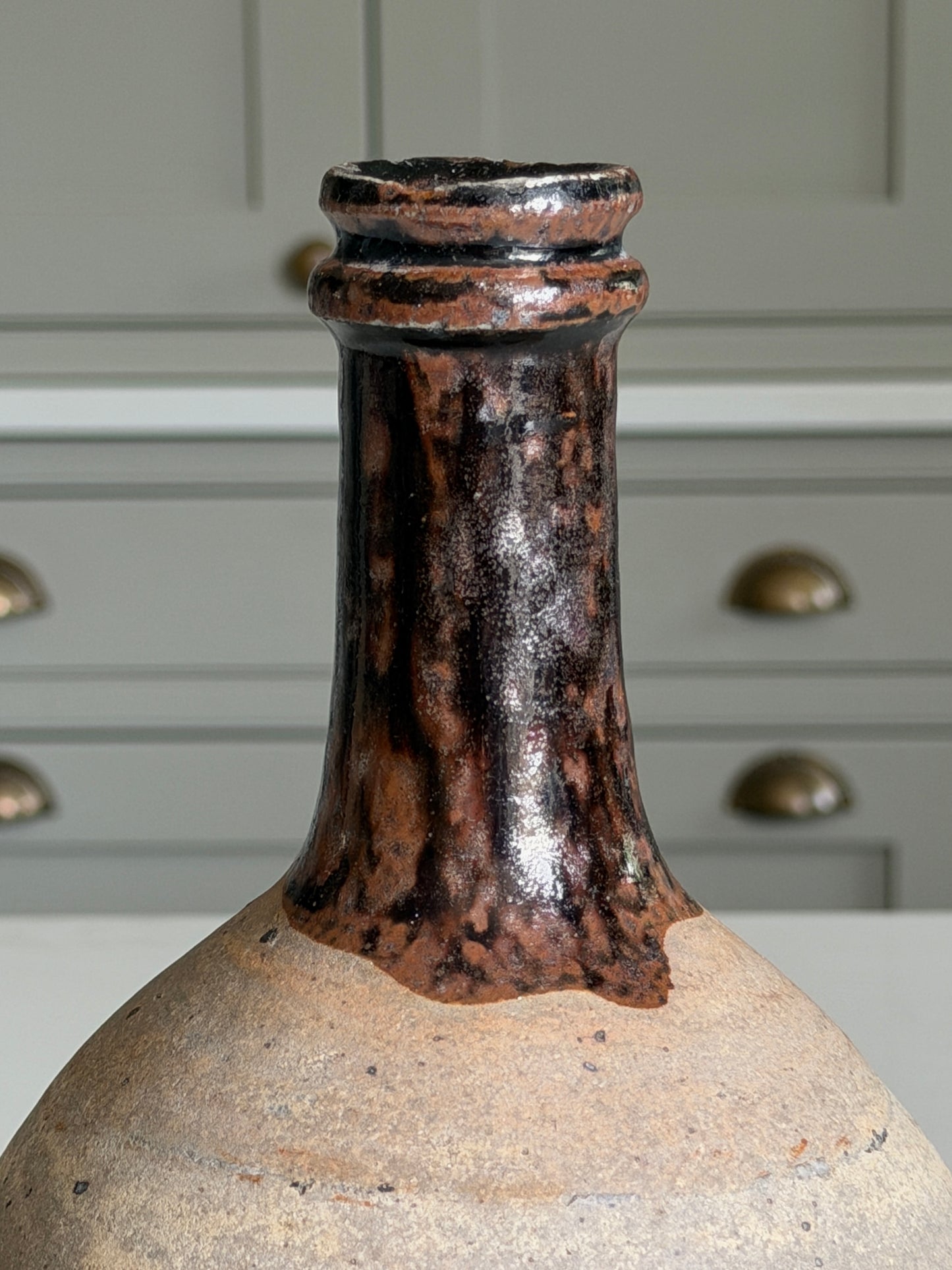Antique Bottle - Mottled Chocolate Brown & Black