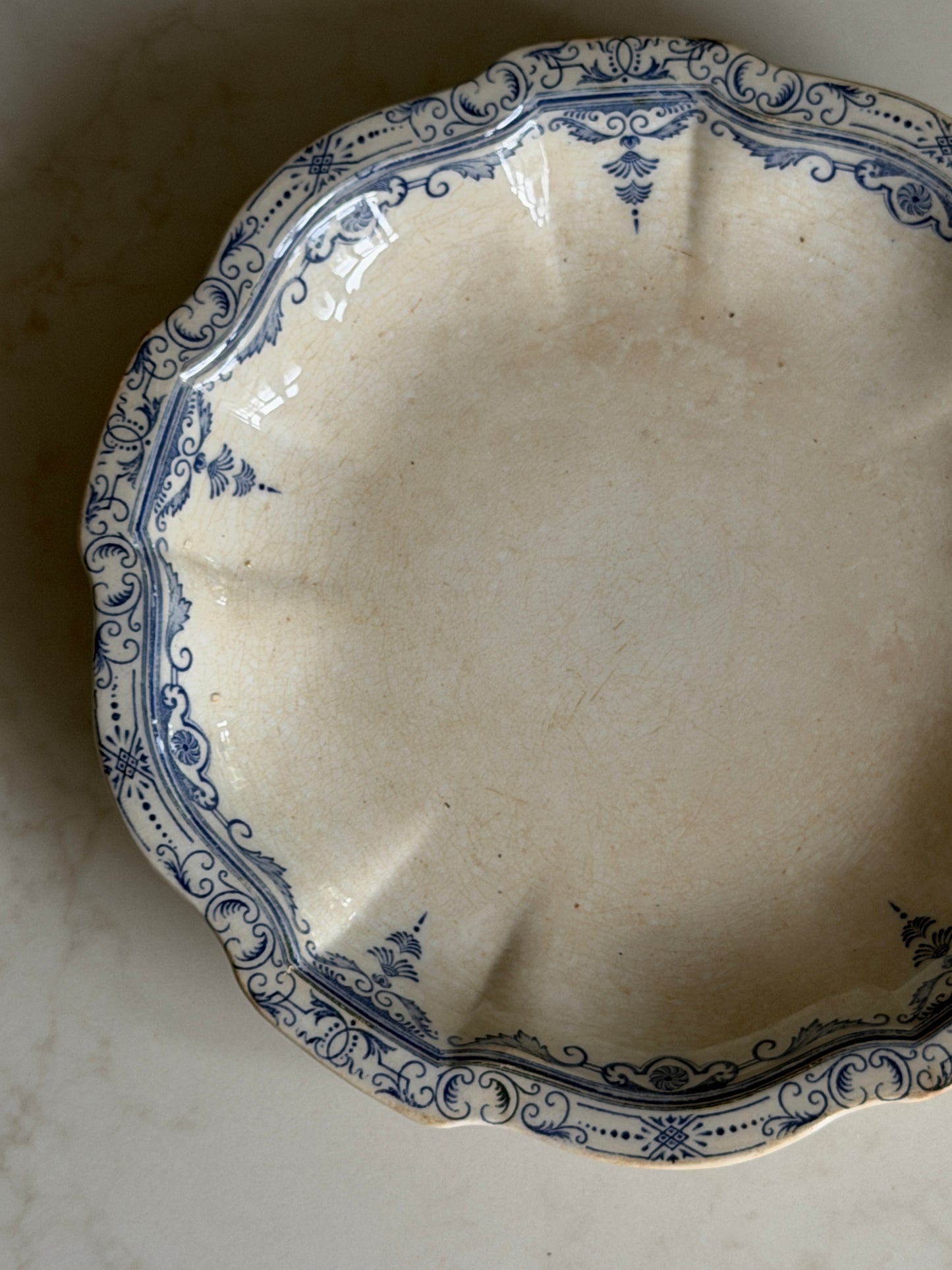 French Blue & White Shallow Serving Bowl