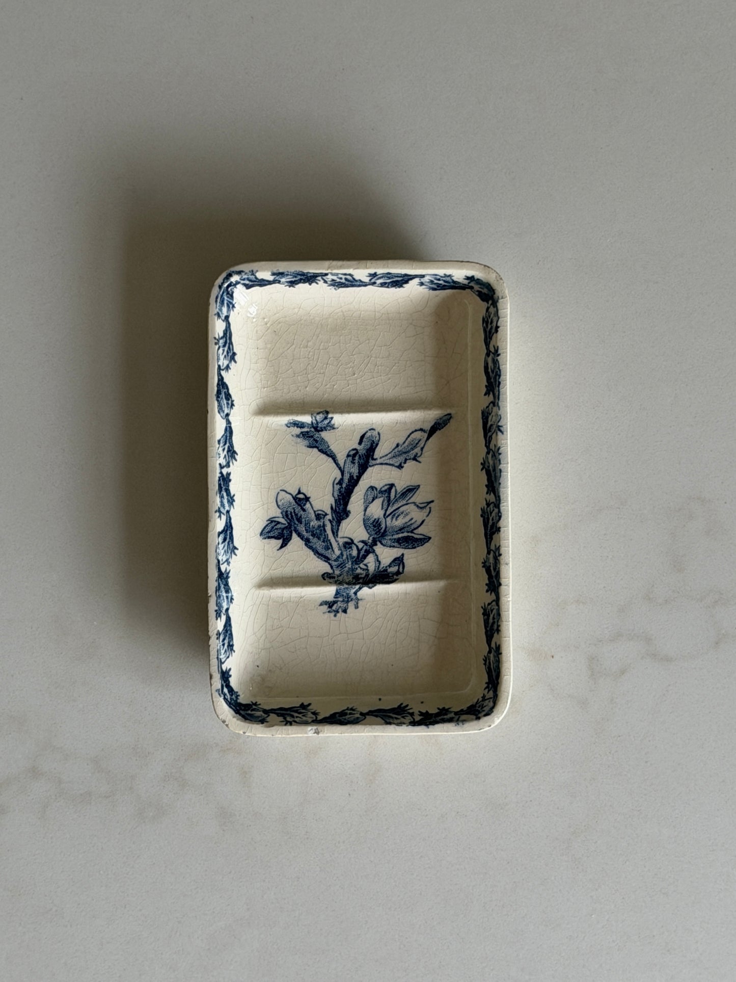 French Floral Blue & White Soap Dish