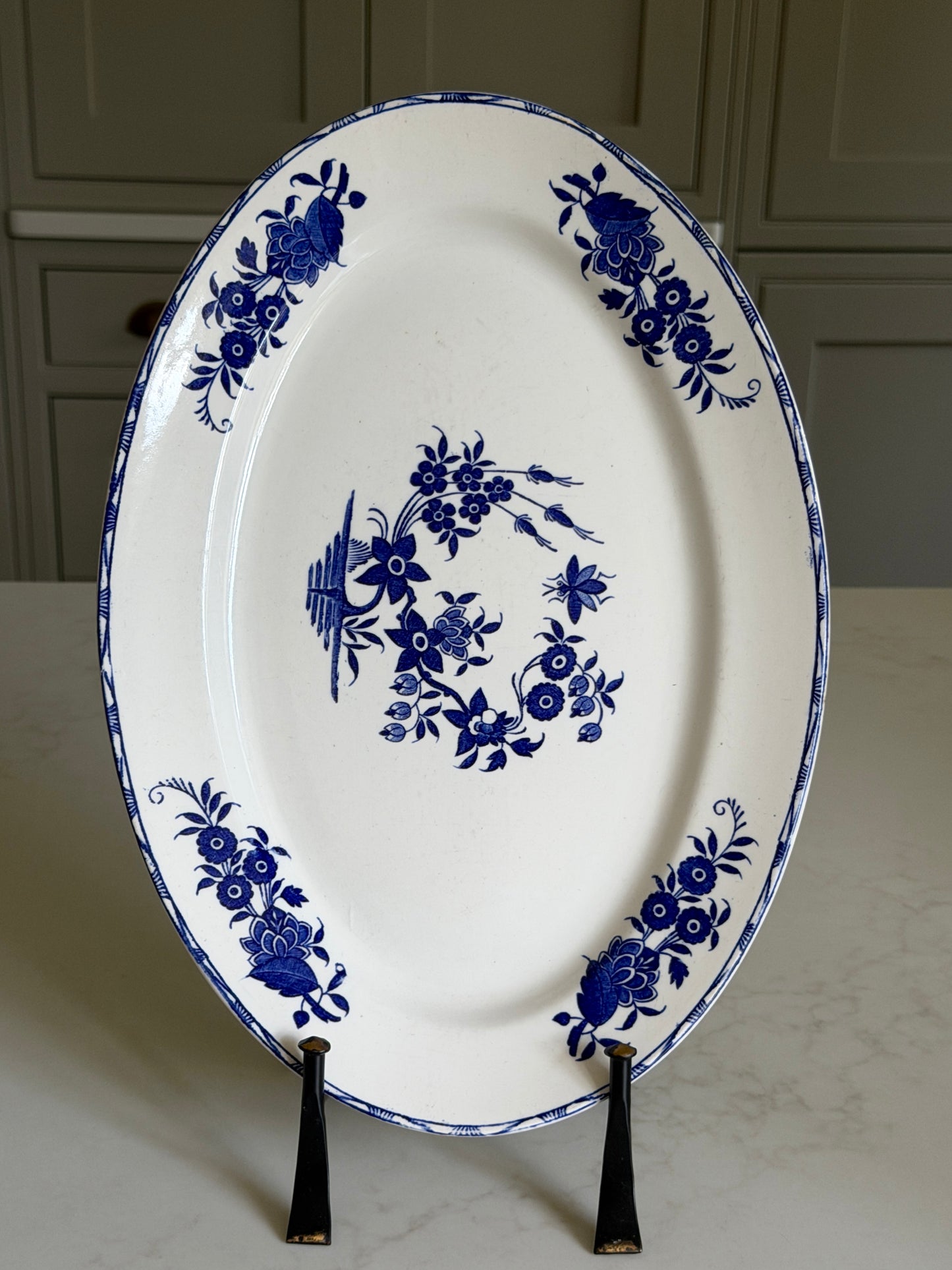 Oval Blue and White Floral Platter