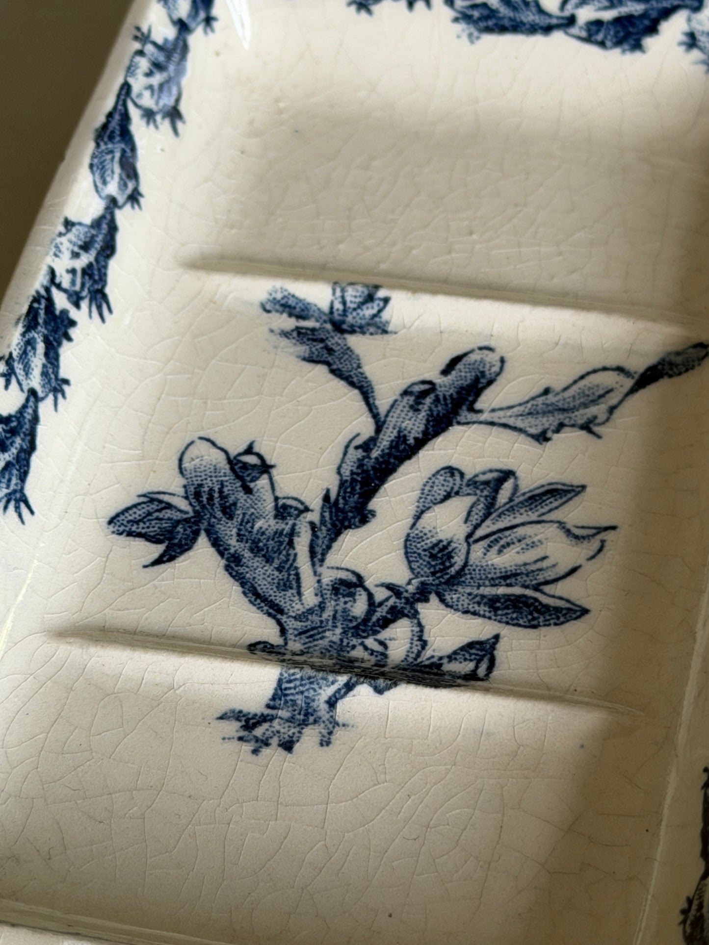French Floral Blue & White Soap Dish