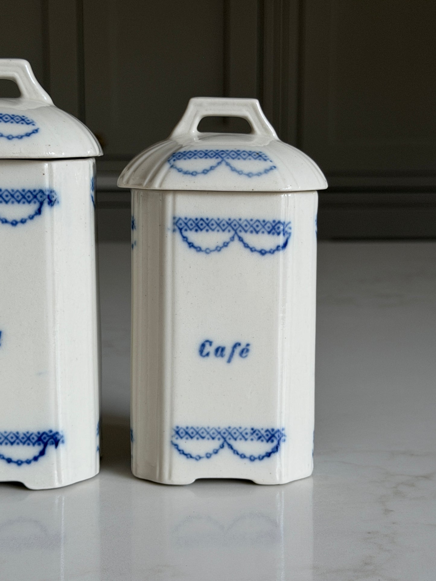 Blue and White Salt & Coffee Canisters