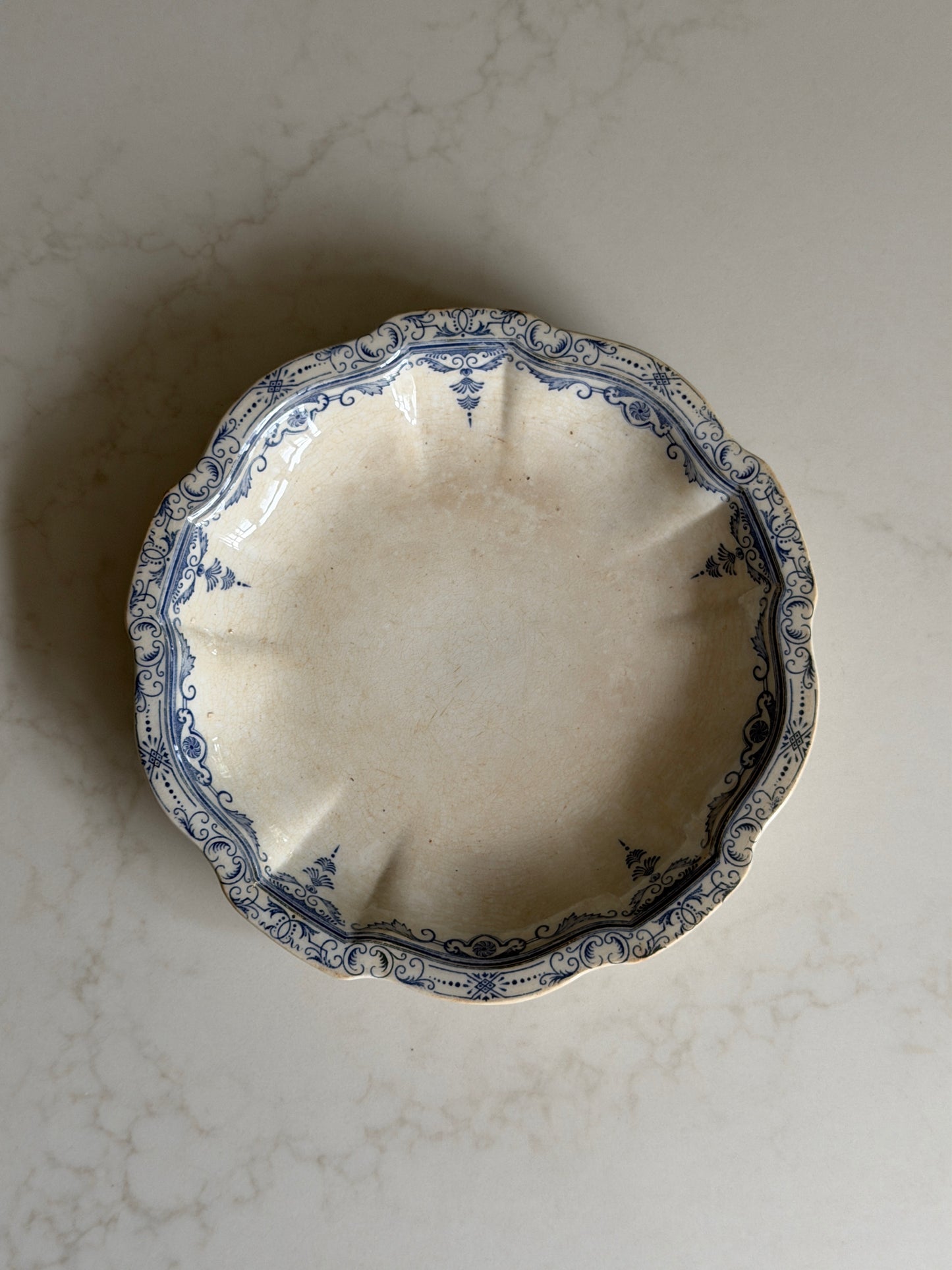 French Blue & White Shallow Serving Bowl
