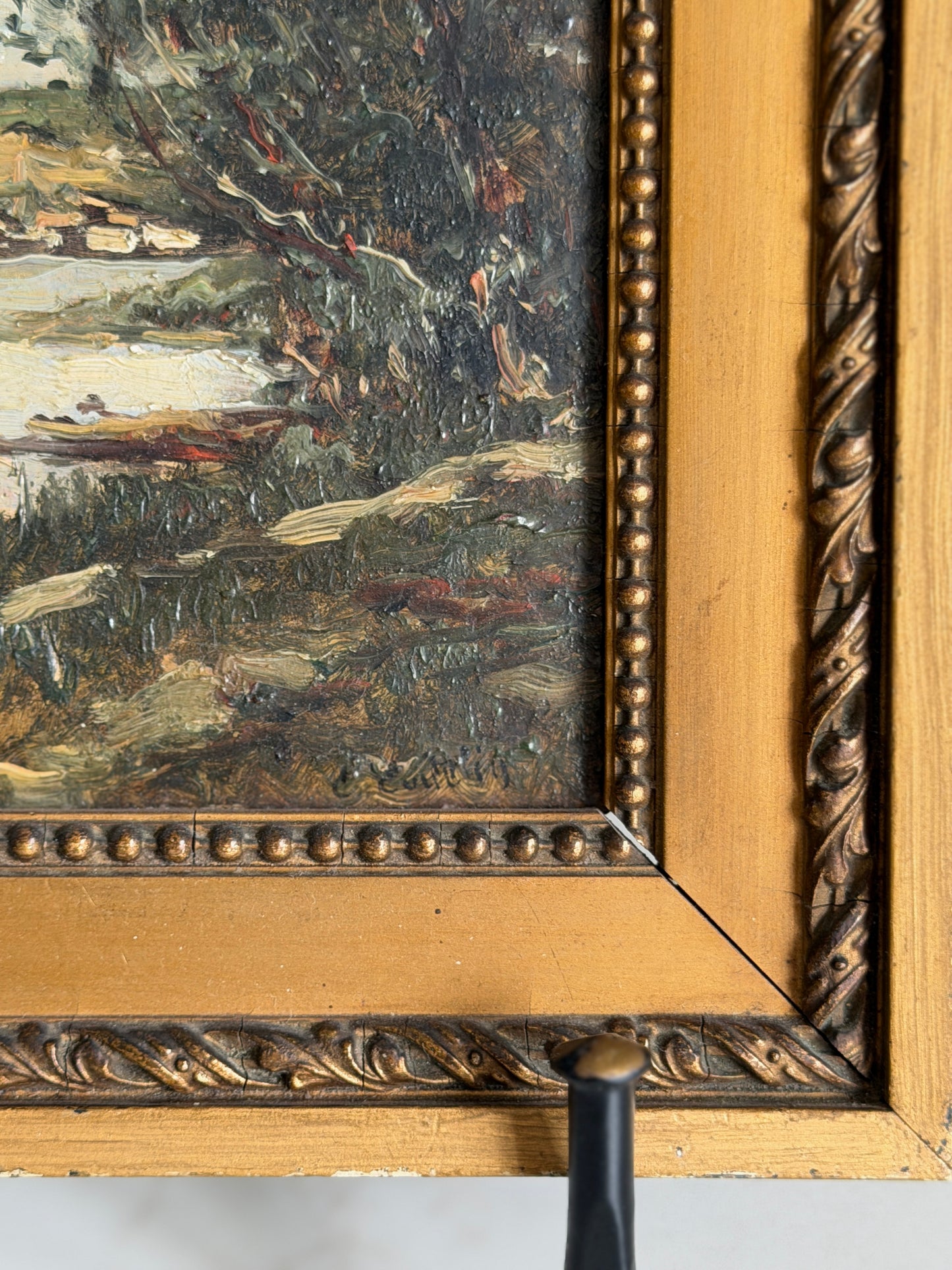 Signed & Framed French Rural Lake Scene Oil Painting