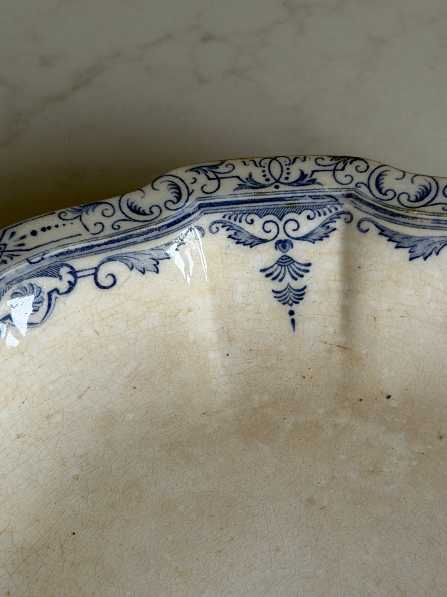 French Blue & White Shallow Serving Bowl