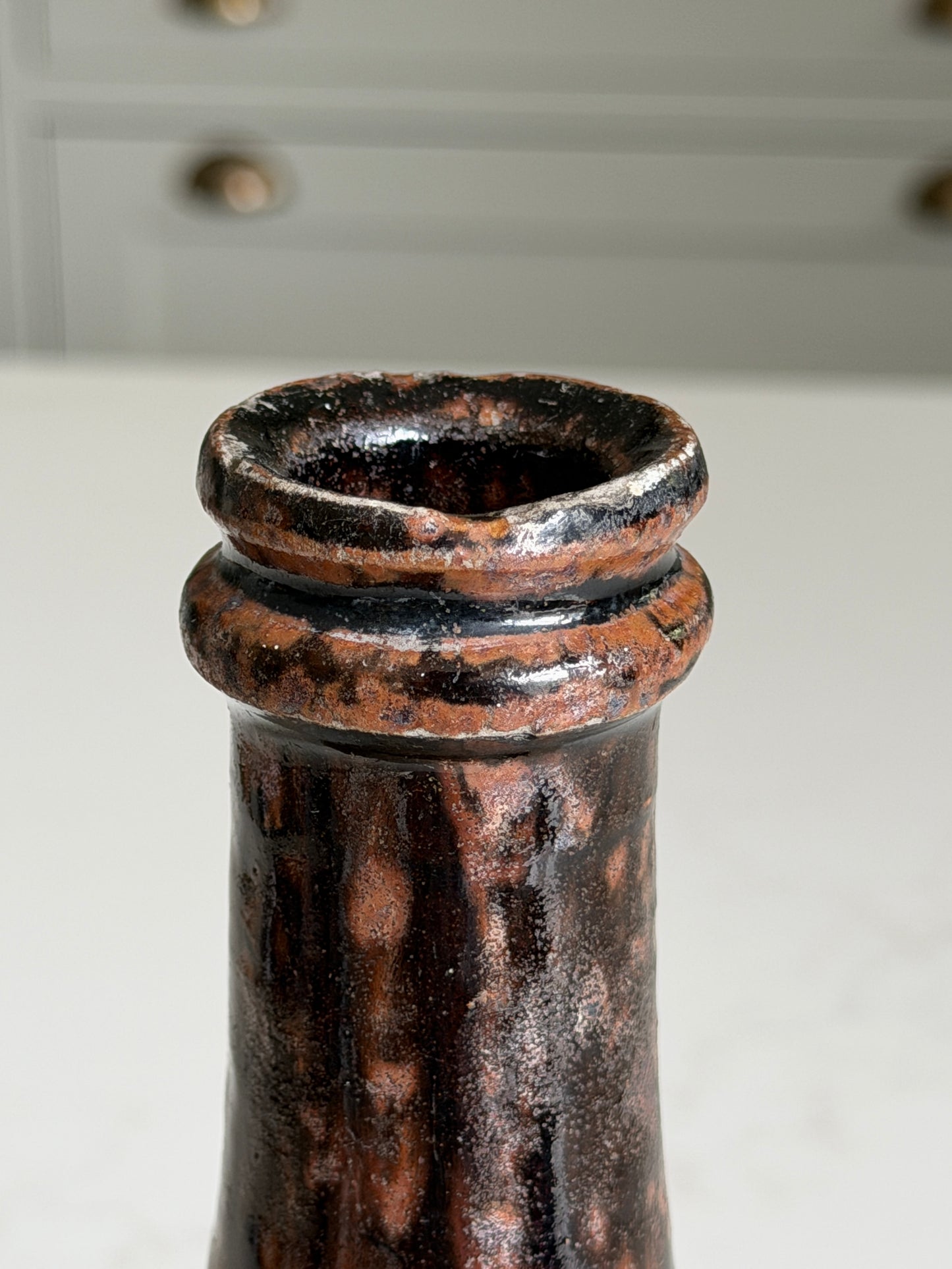 Antique Bottle - Mottled Chocolate Brown & Black