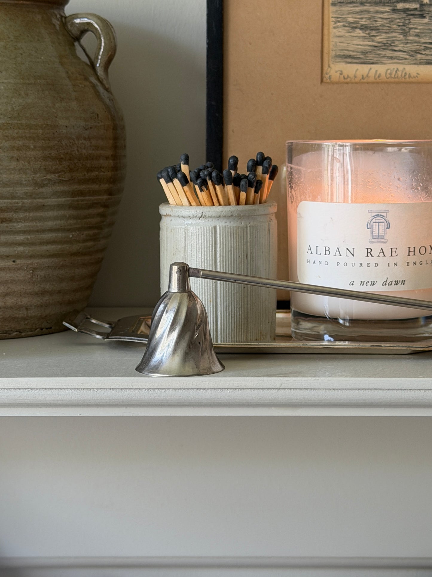 Ribbed Grey Victorian Stoneware Matchpot