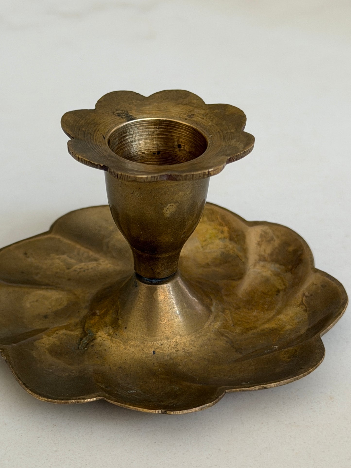 Scalloped Brass Candlestick Holder