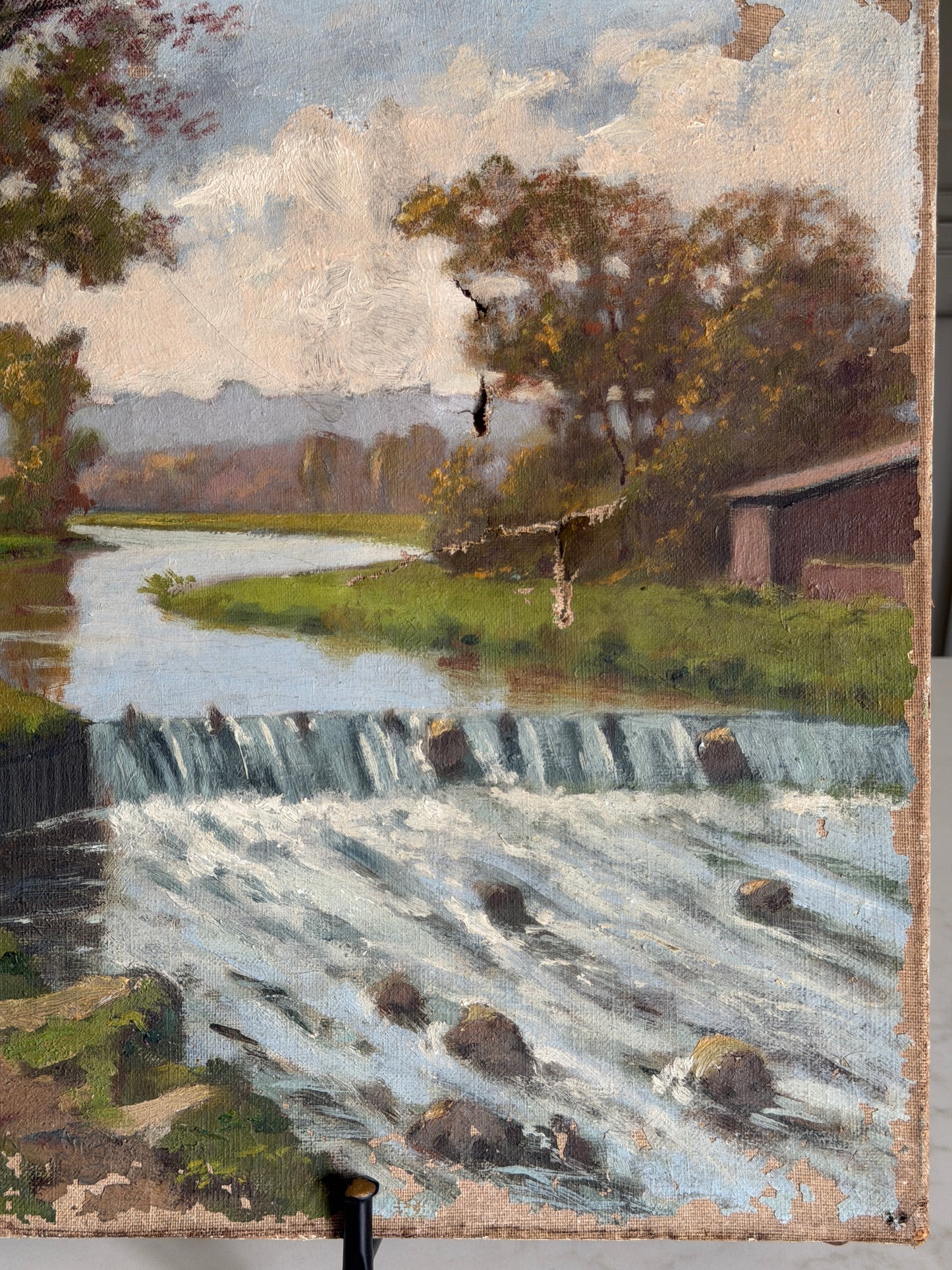 Signed French Landscape River Scene Oil Paining on Canvas