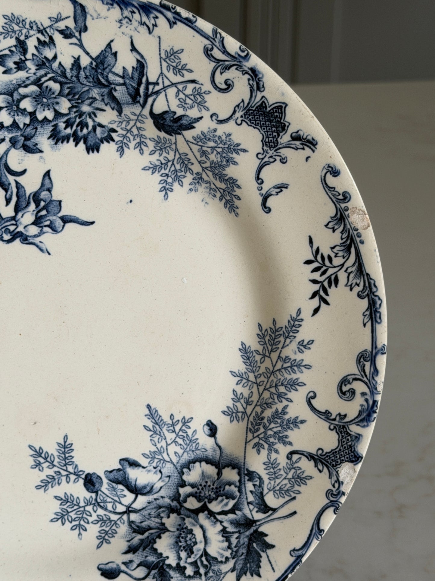 French Blue and White Floral Plate