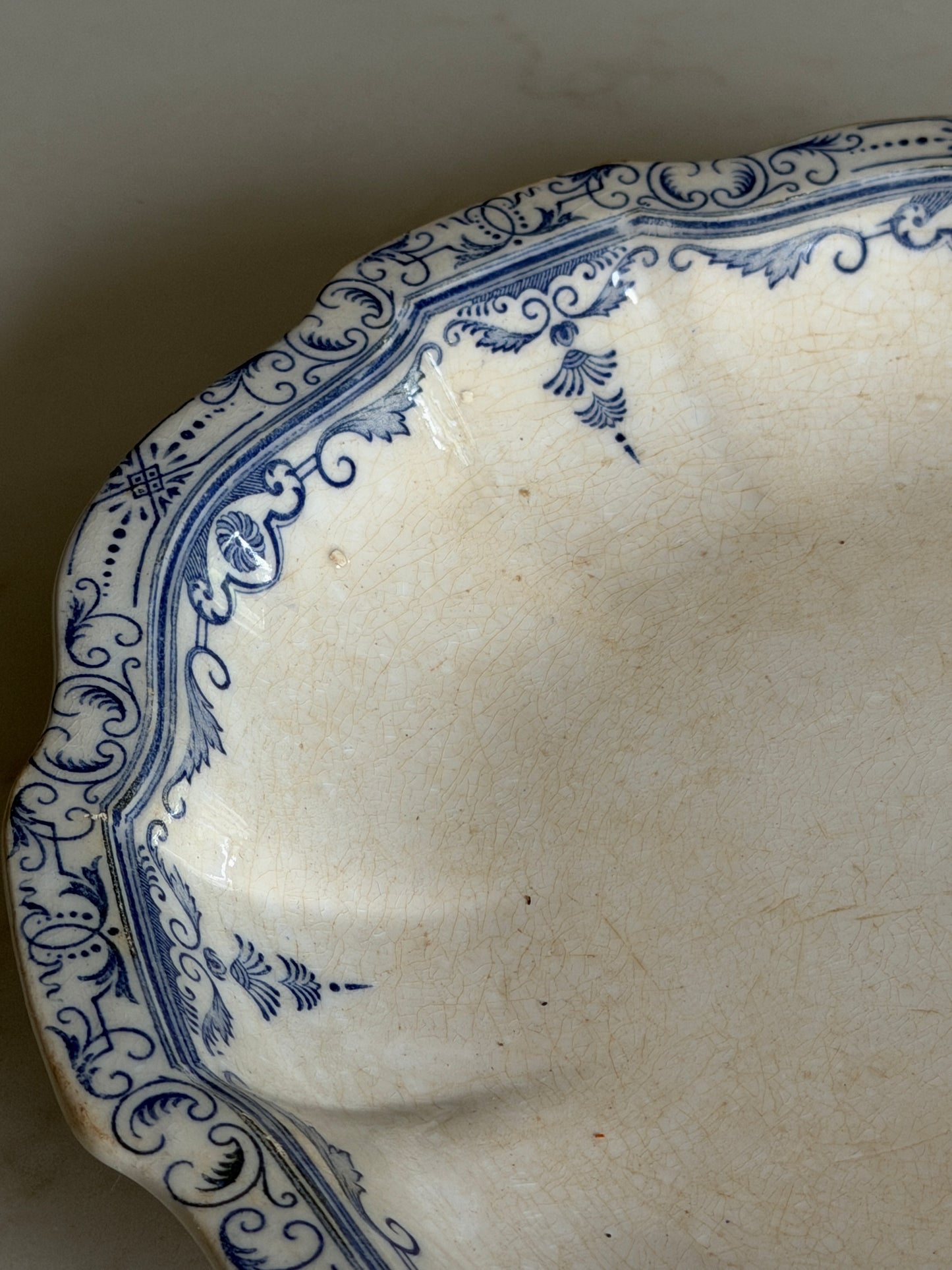 French Blue & White Shallow Serving Bowl